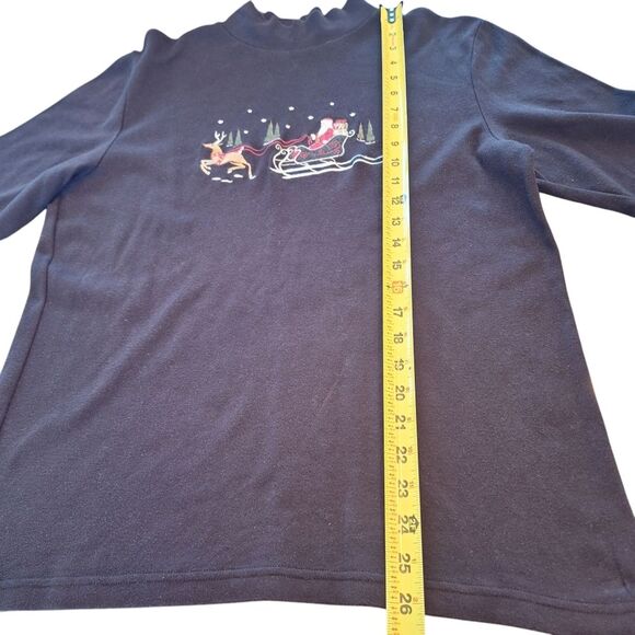 VTG Embroidered Christmas Mock Turtleneck L Black Croft & Barrow Santa Sleigh - Picture 5 of 7